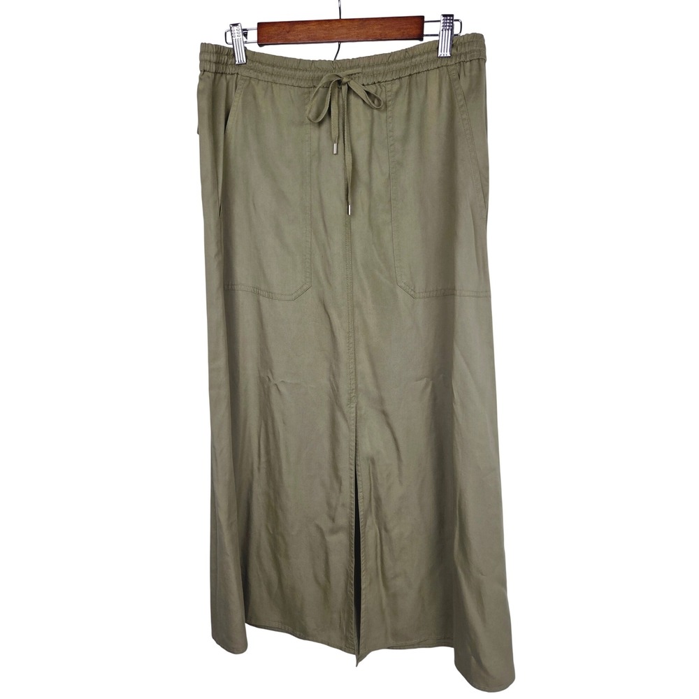 Lauren Ralph Lauren Maxi Skirt S Olive Green Lyocell Cargo Utility Split Earthy